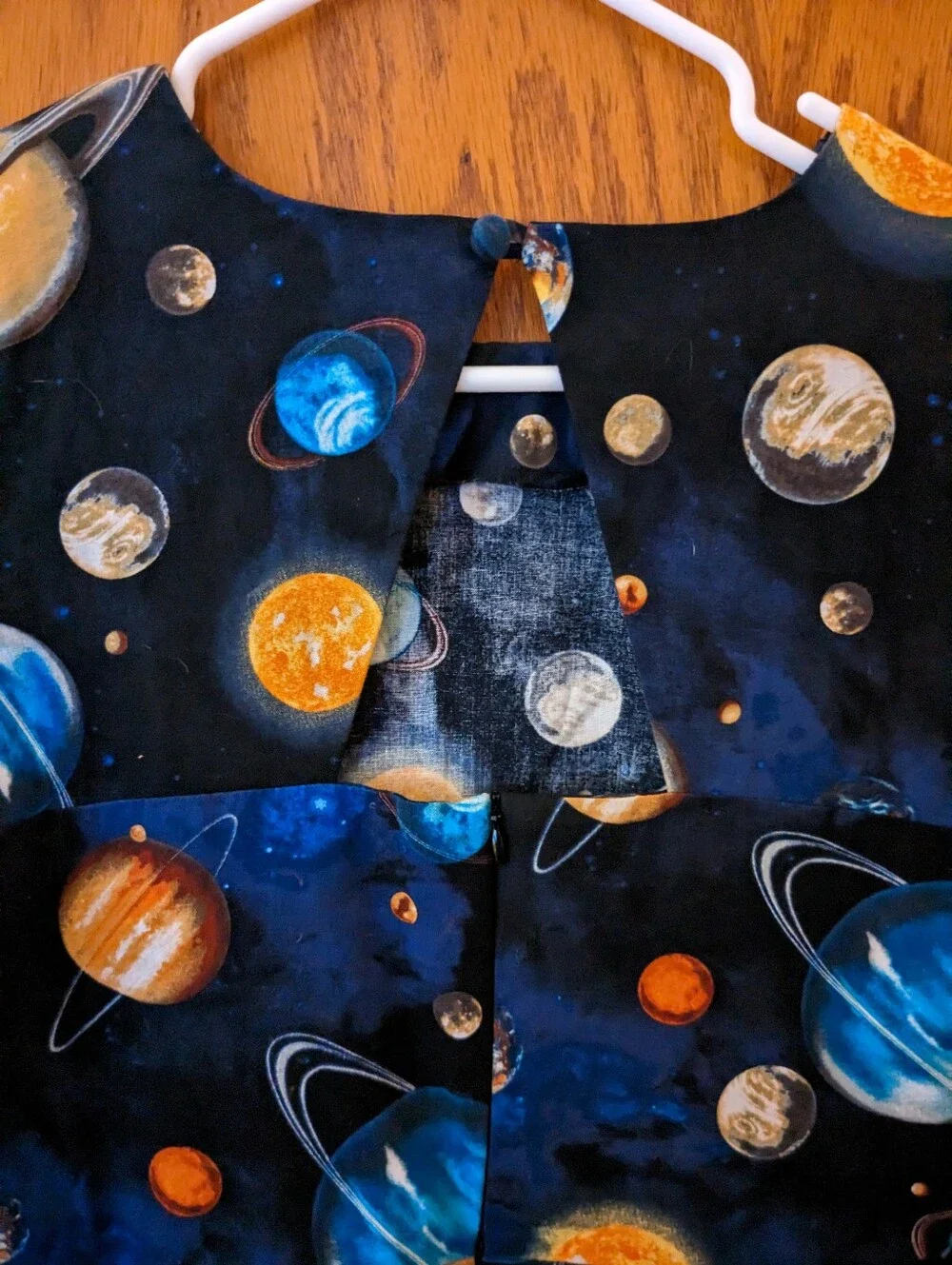 Galaxy Planet Print Long Sleeve Dress - Black with Blue & Orange Planets - Picture 2 of 3